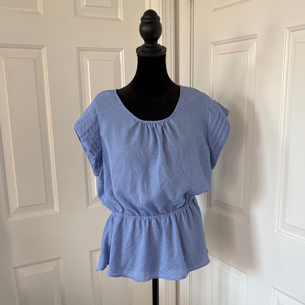 Lily White Sky Blue Peplum Blouse